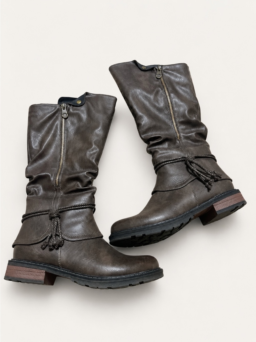 Patrizia by spring step Women's Mid-Calf Tassel Zip Heeled Boots in Dark Brown